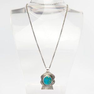 Vintage sterling silver turquoise handmade Native American pendant necklace